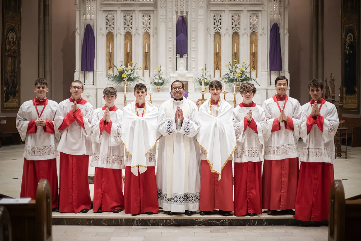 Fr. Raney Johnson with his Discernment Group, who served as altar servers at the Diocese of Shreveport Chrism Mass, March 2026