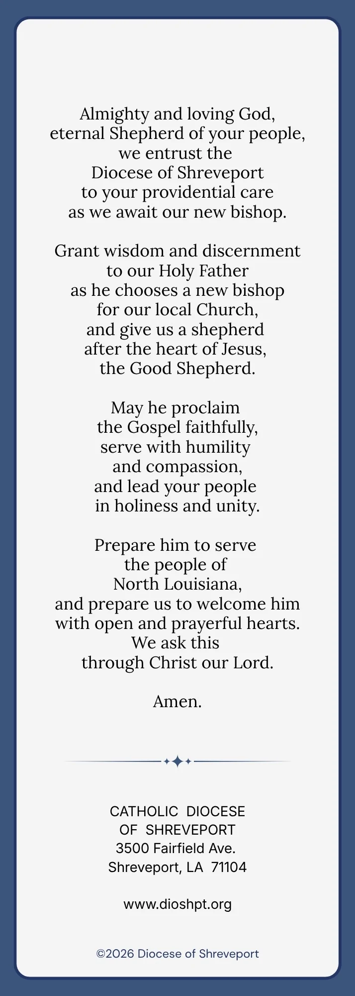 DOS Bishop Prayer Card - English
